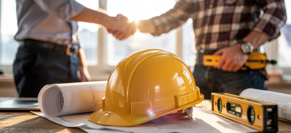 Homens fechando negócio após o fornecedor evitar erros ao anunciar para construtoras